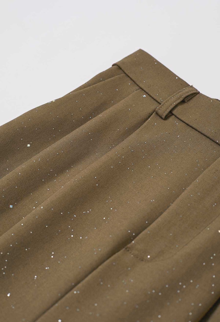 Glitter Accent Wide-Leg Palazzo Pants in Brown