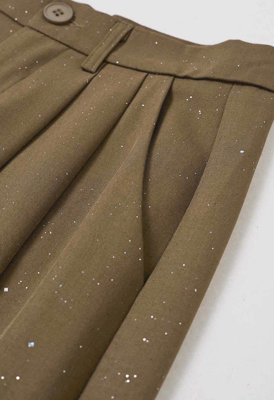 Glitter Accent Wide-Leg Palazzo Pants in Brown