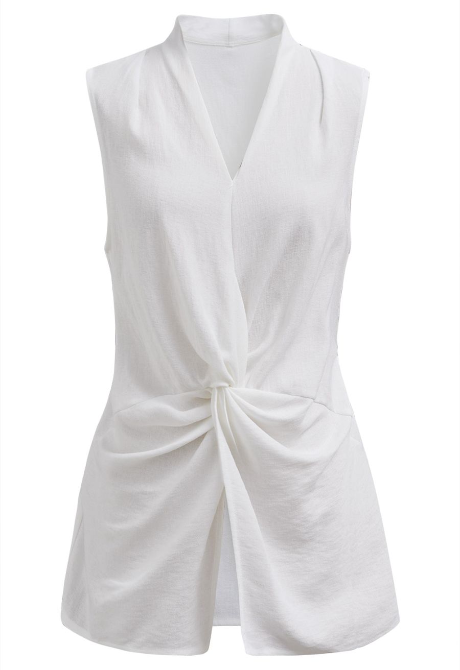 Knot Front Tie-Back Sleeveless Top in White