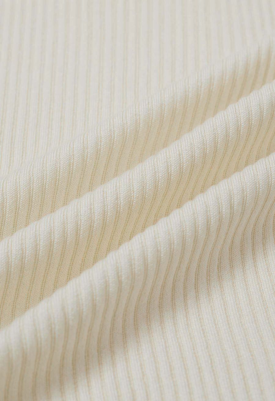Mock Neck Mesh Inserted Short Sleeve Top in Cream