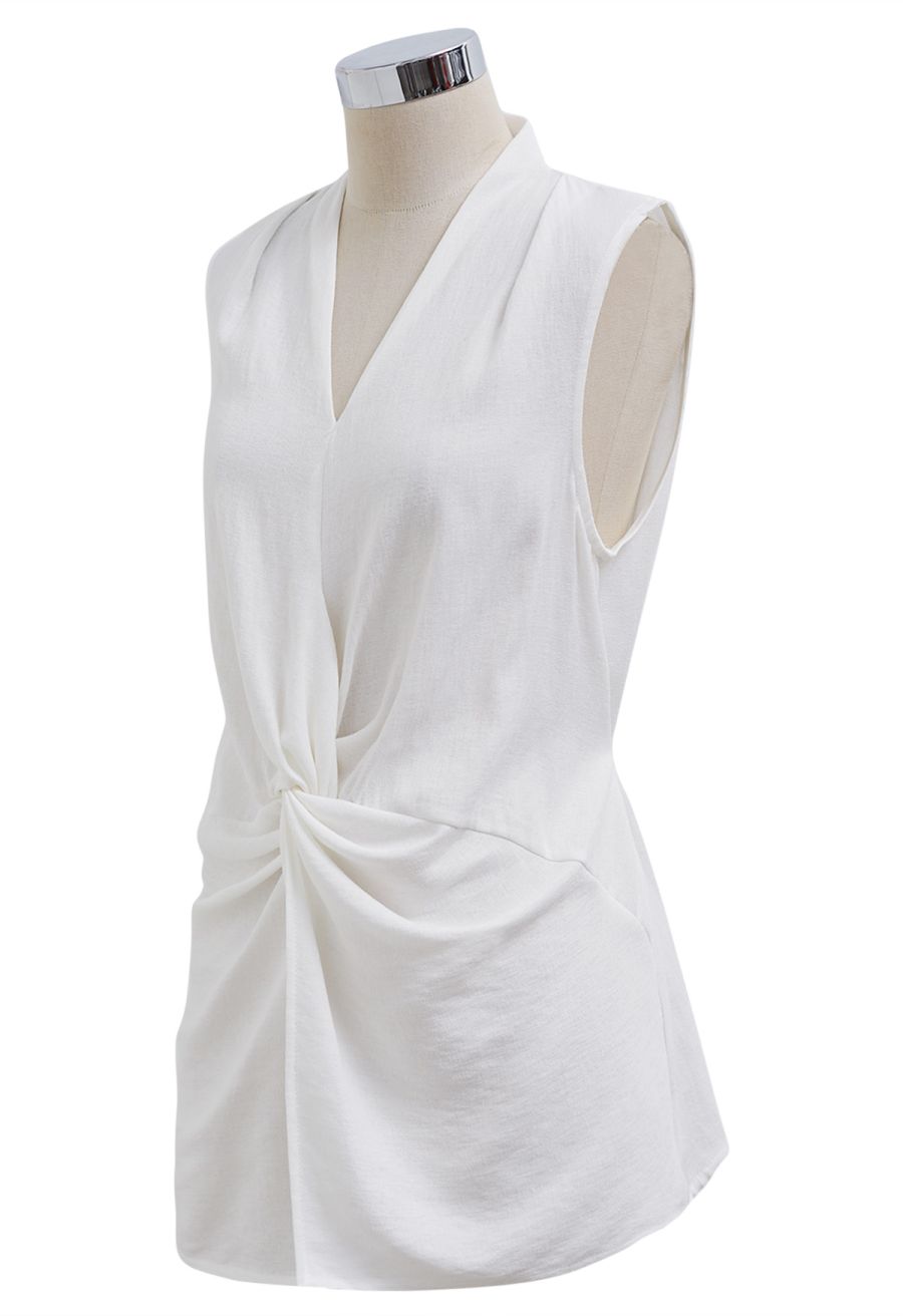 Knot Front Tie-Back Sleeveless Top in White