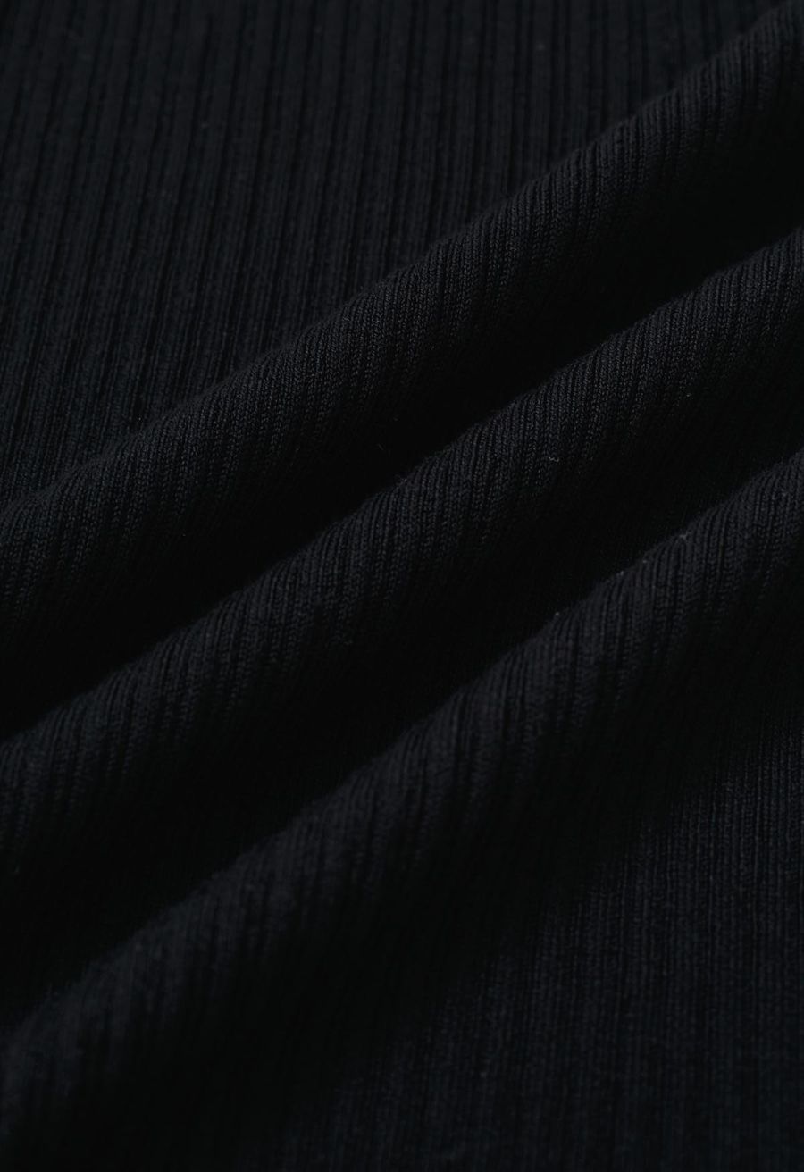 Mock Neck Mesh Inserted Short Sleeve Top in Black