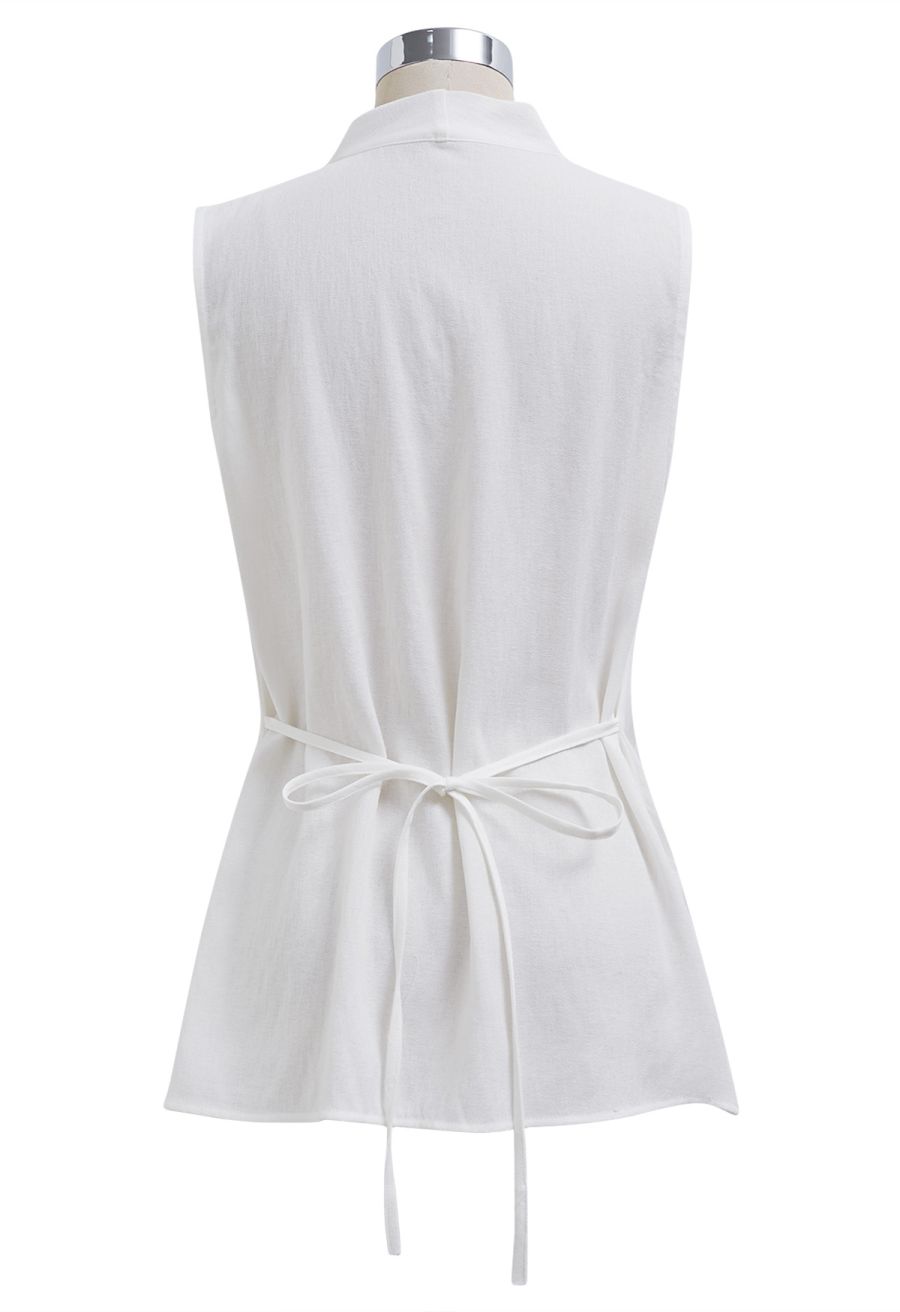 Knot Front Tie-Back Sleeveless Top in White