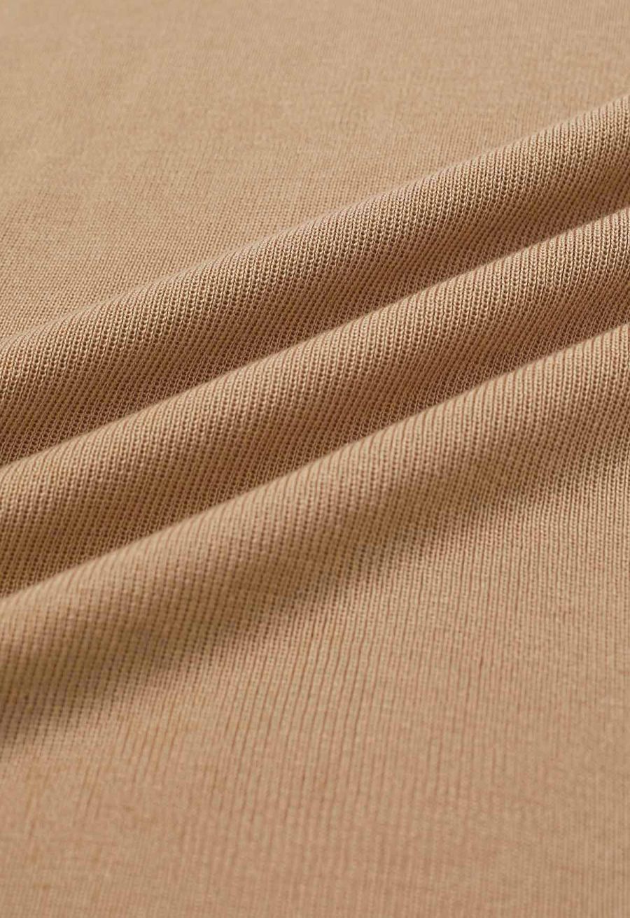 Self-Tie Halter Neck Crop Rib Knit Top in Tan