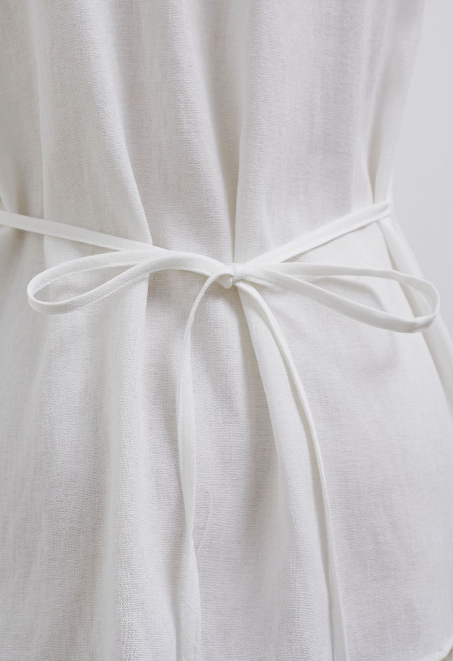 Knot Front Tie-Back Sleeveless Top in White