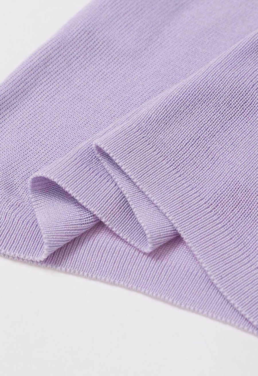 Self-Tie Halter Neck Crop Rib Knit Top in Lilac