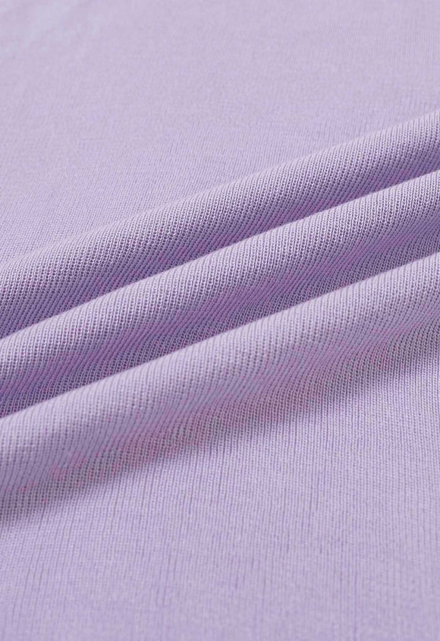Self-Tie Halter Neck Crop Rib Knit Top in Lilac