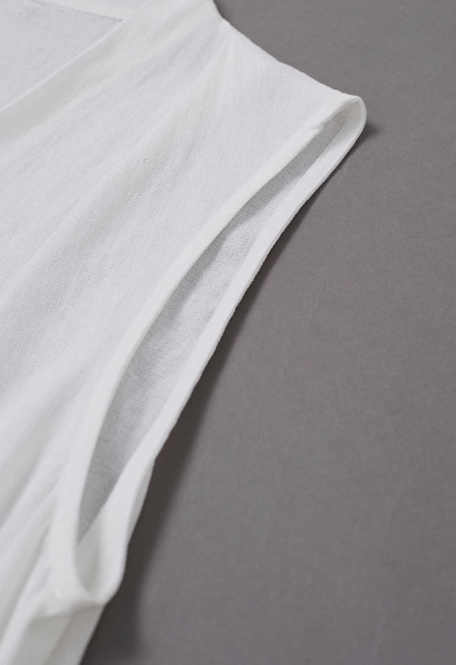 Knot Front Tie-Back Sleeveless Top in White
