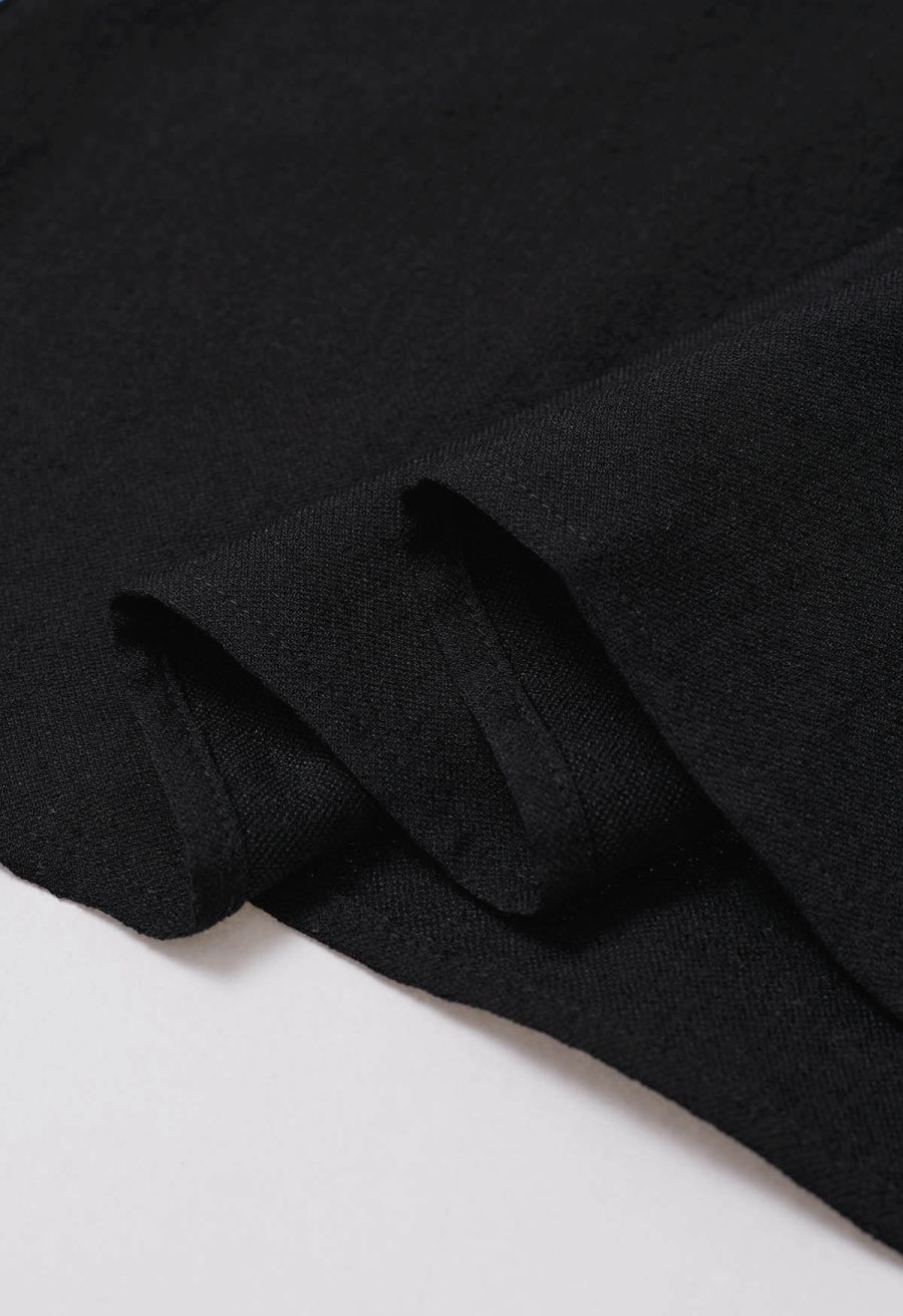 Contrast Crochet Edge Short-Sleeve Top in Black