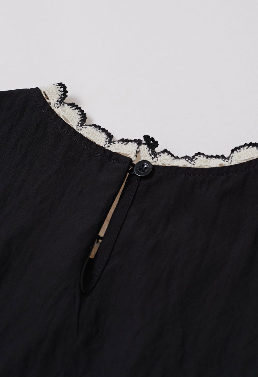 Contrast Crochet Edge Sleeveless Top in Black