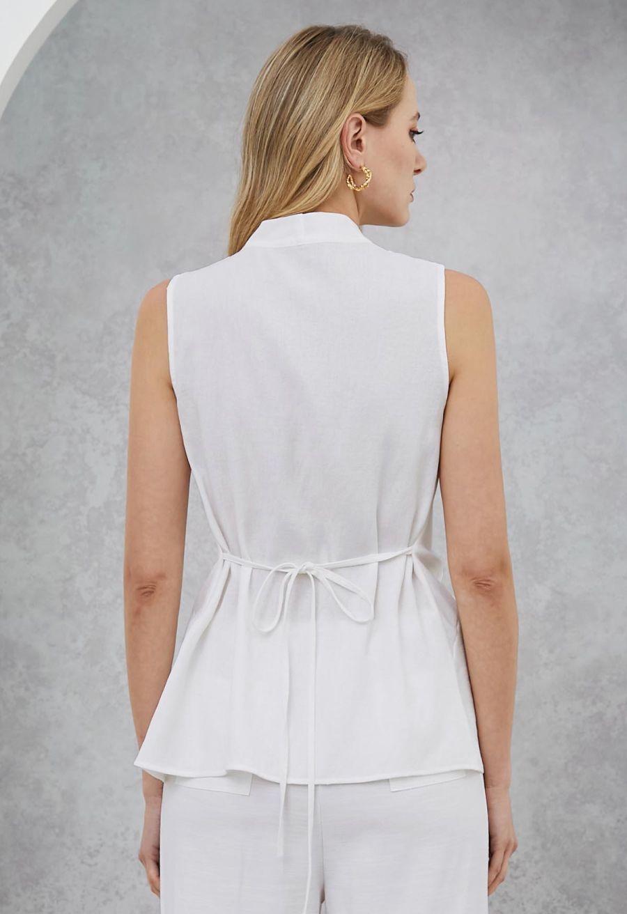 Knot Front Tie-Back Sleeveless Top in White