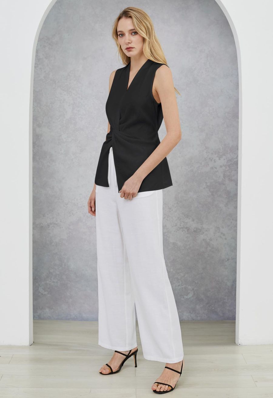 Knot Front Tie-Back Sleeveless Top in Black