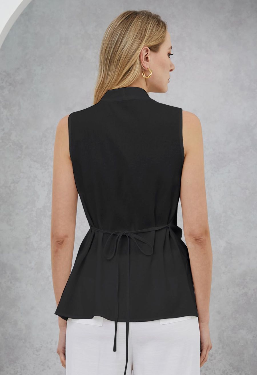 Knot Front Tie-Back Sleeveless Top in Black