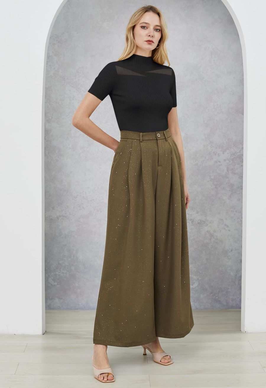 Mock Neck Mesh Inserted Short Sleeve Top in Black