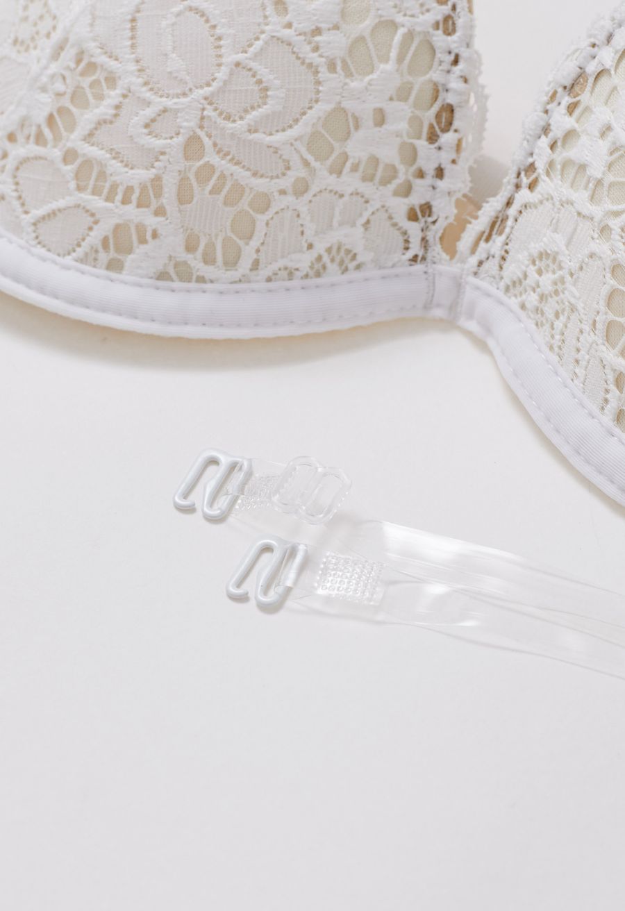 Rose Lace Push Up Bra Top in White