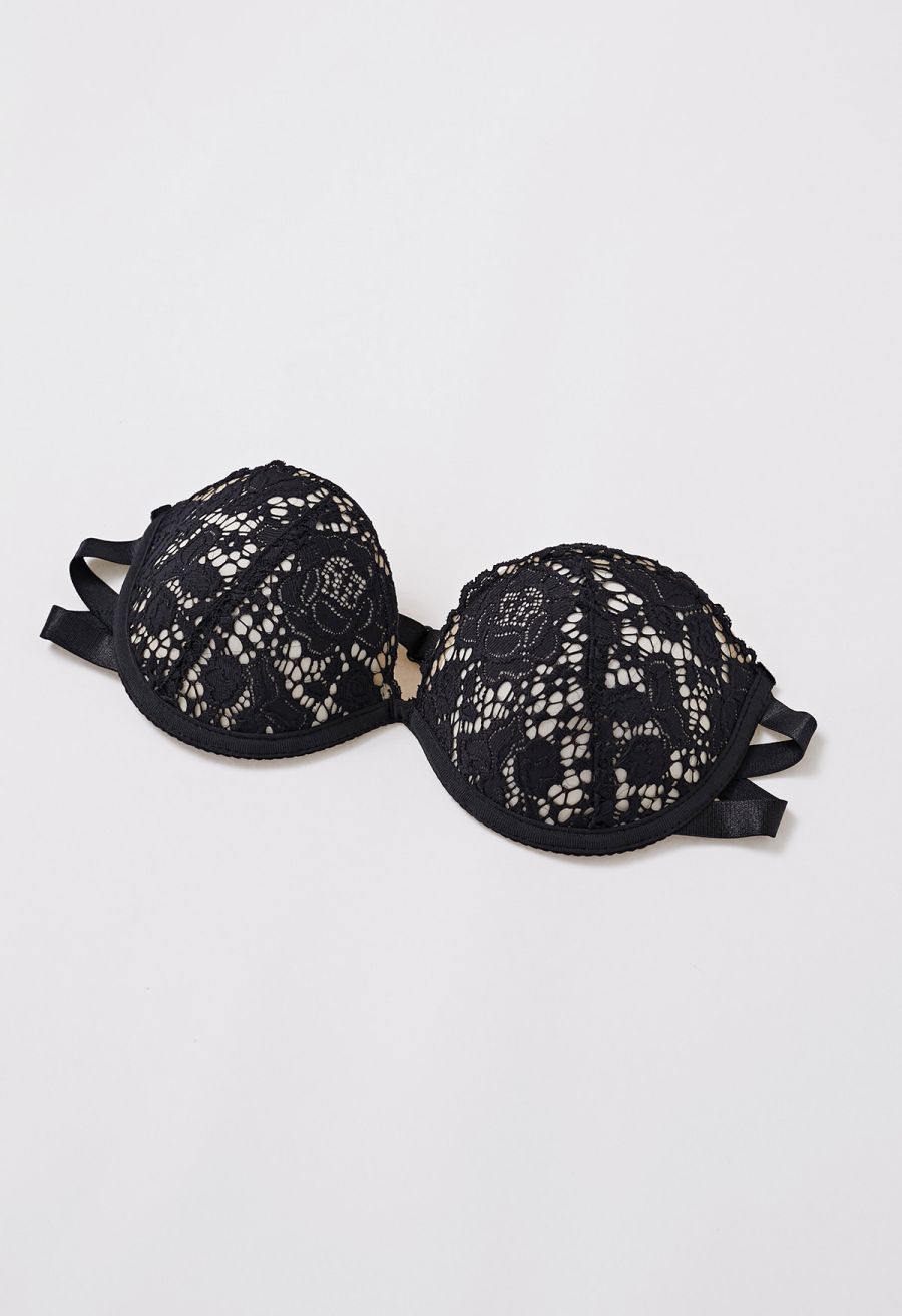 Rose Lace Push Up Bra Top in Black