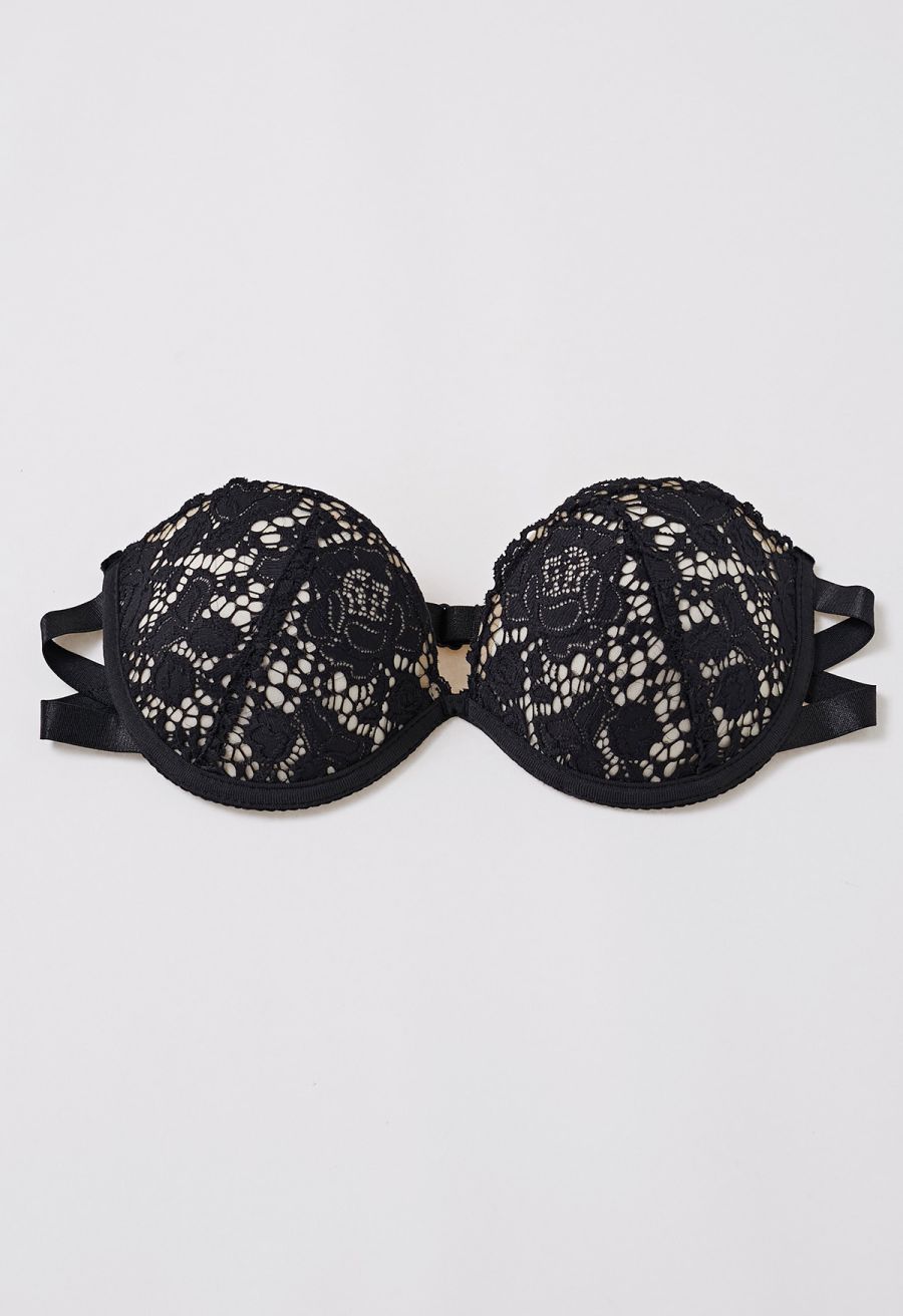 Rose Lace Push Up Bra Top in Black