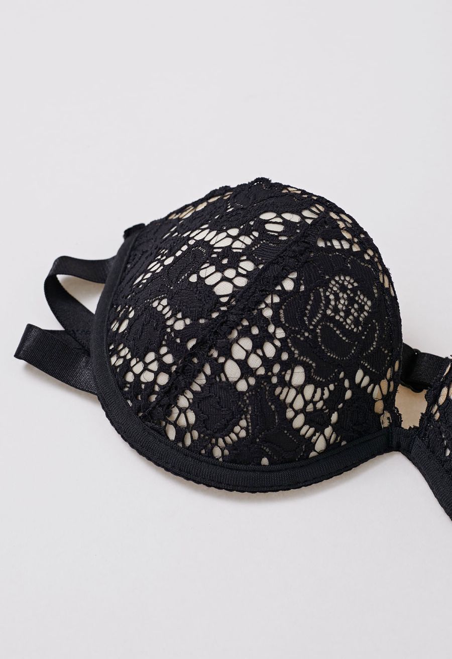 Rose Lace Push Up Bra Top in Black