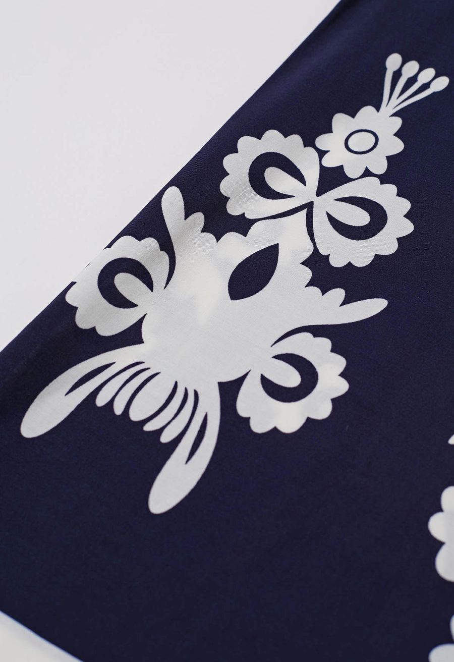 Tile Printed Shirred Waist Pants in Navy