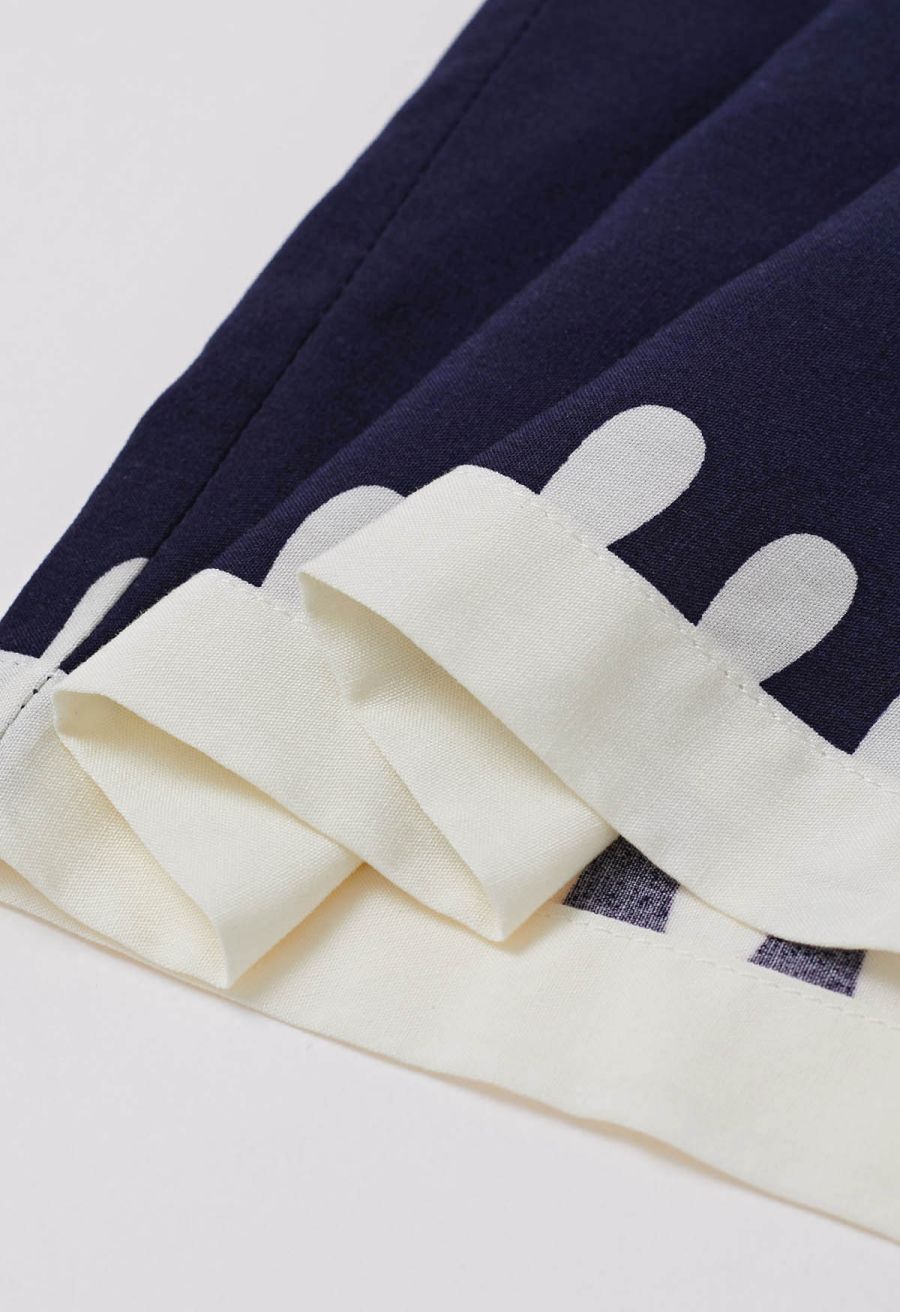 Tile Printed Shirred Waist Pants in Navy