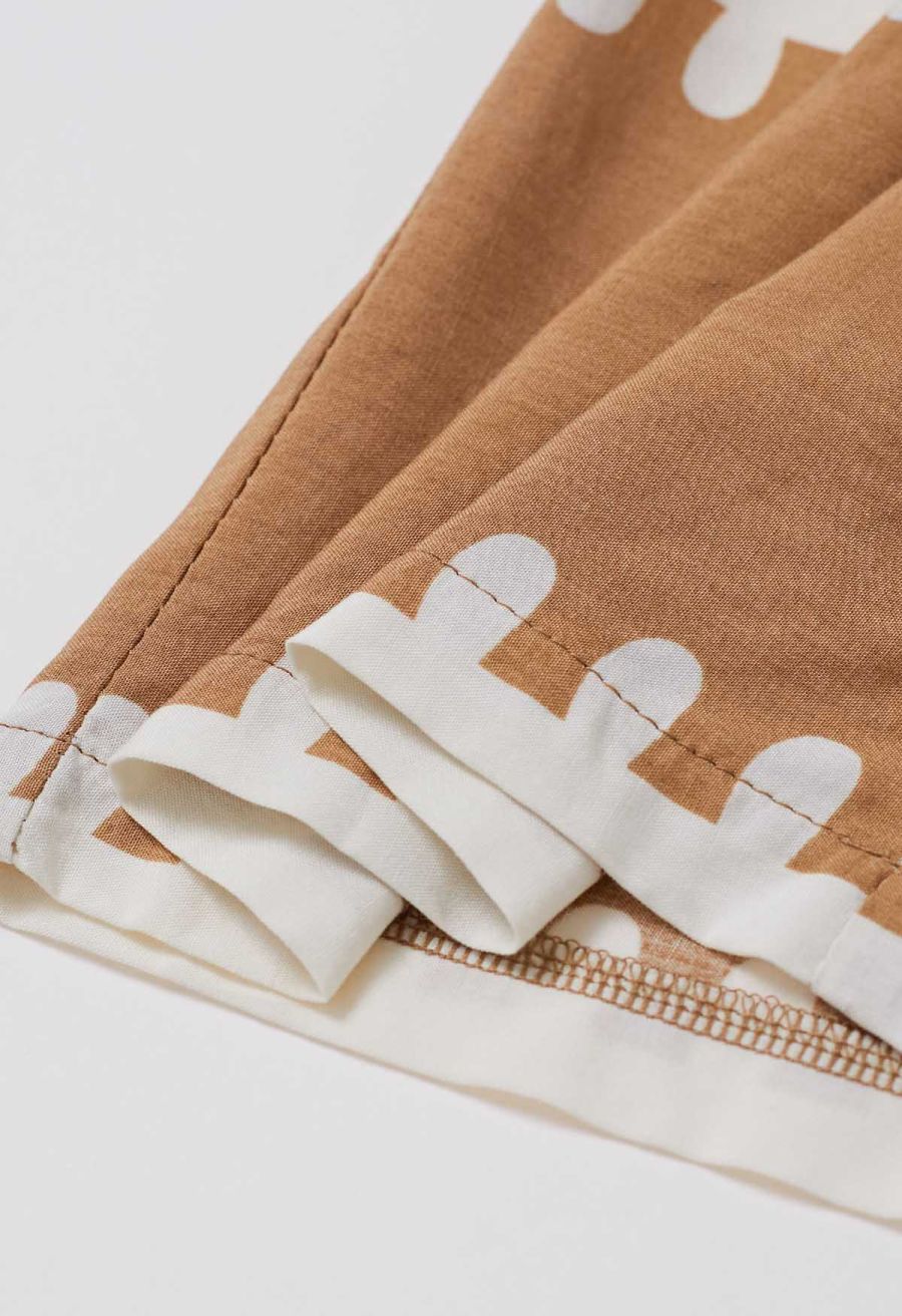 Tile Printed Shirred Waist Pants in Tan
