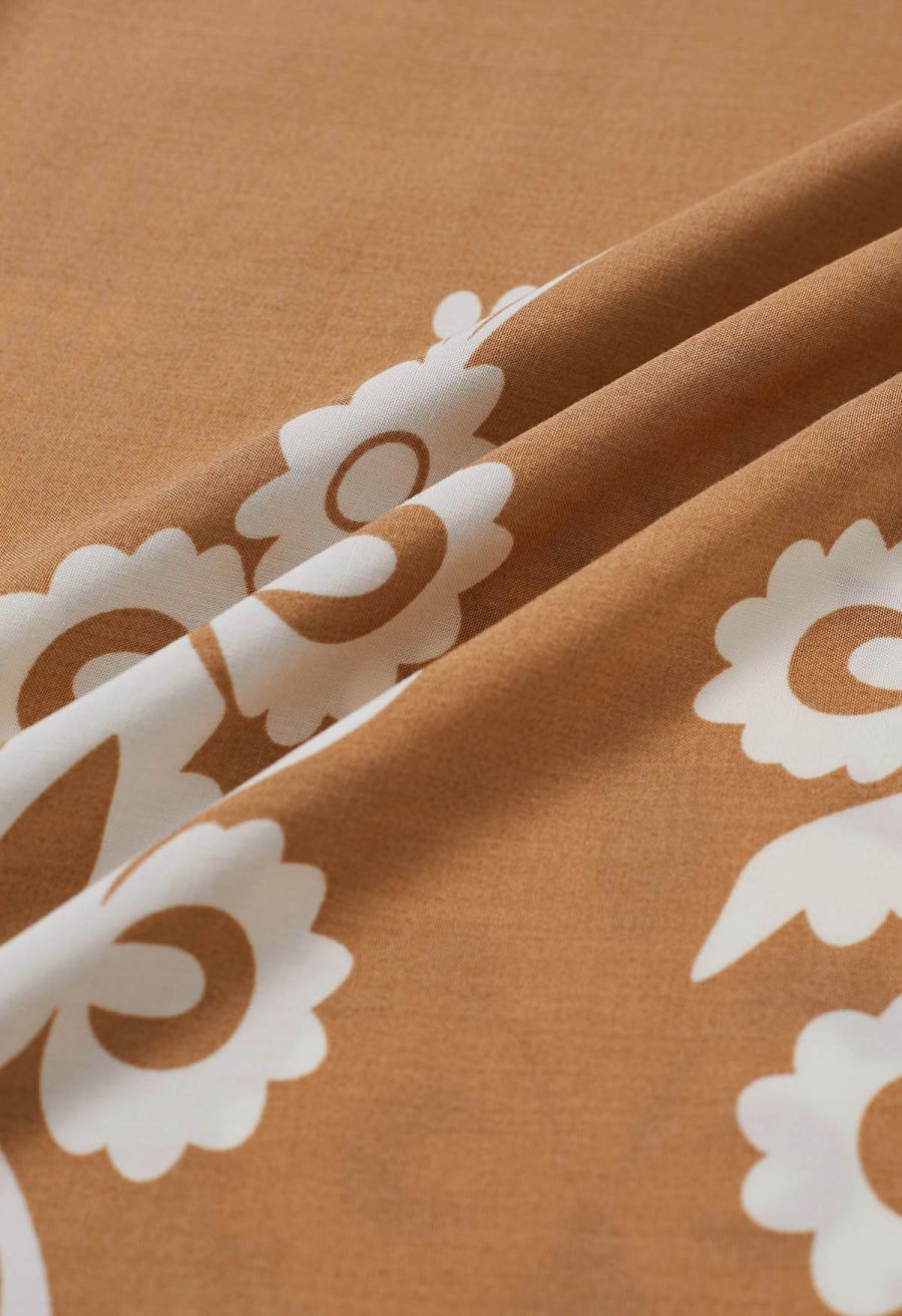 Tile Printed Shirred Waist Pants in Tan