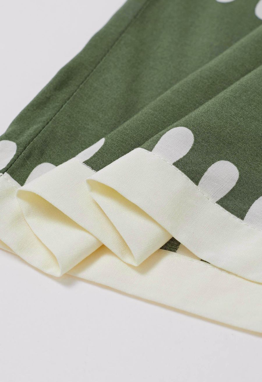 Tile Printed Shirred Waist Pants in Green