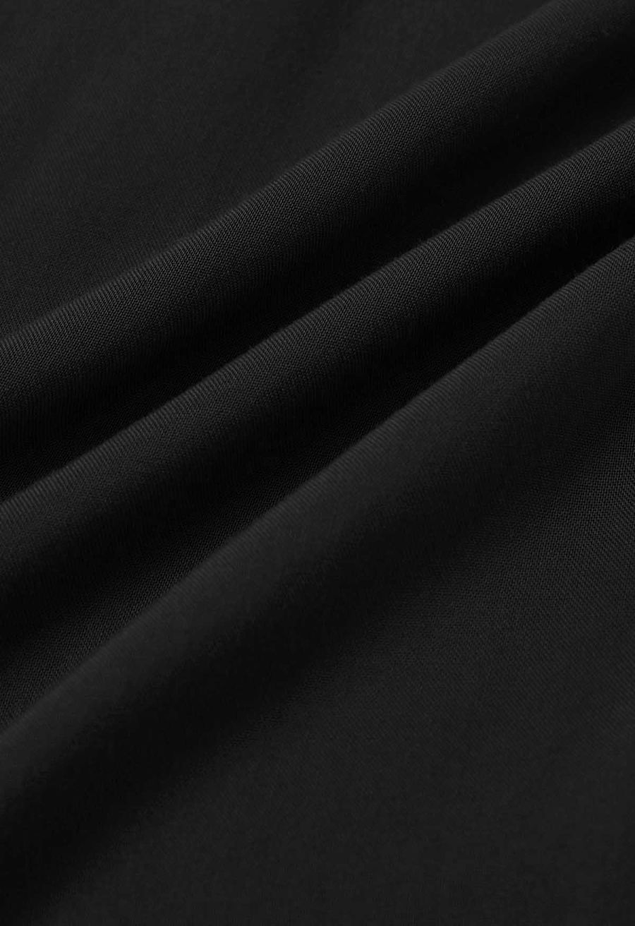 Knotted Shirred Waist Wide-Leg Pants in Black