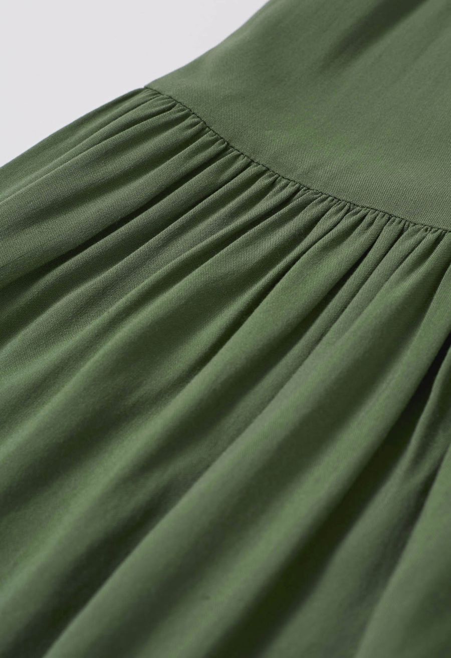 Knotted Shirred Waist Wide-Leg Pants in Green