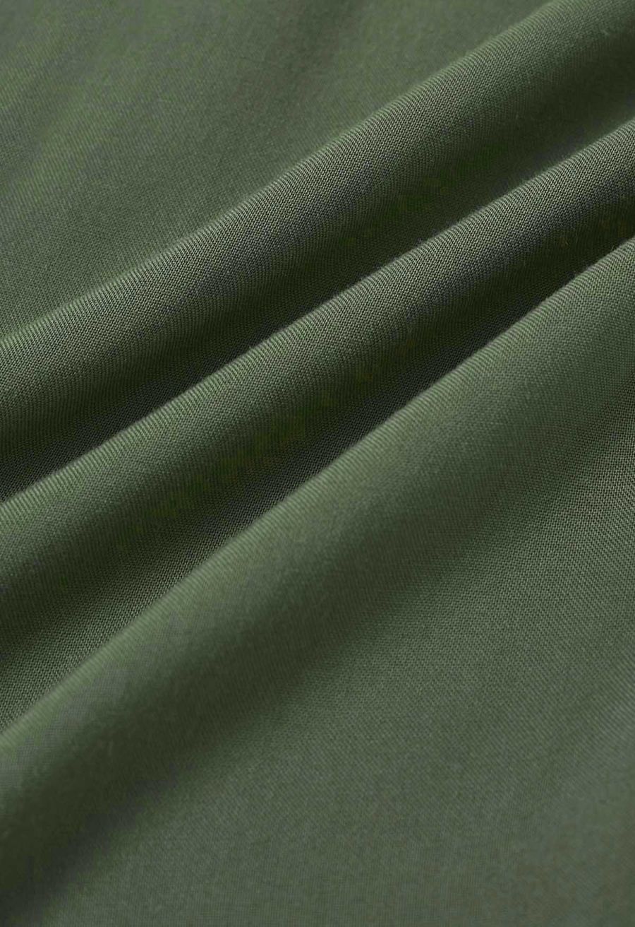 Knotted Shirred Waist Wide-Leg Pants in Green