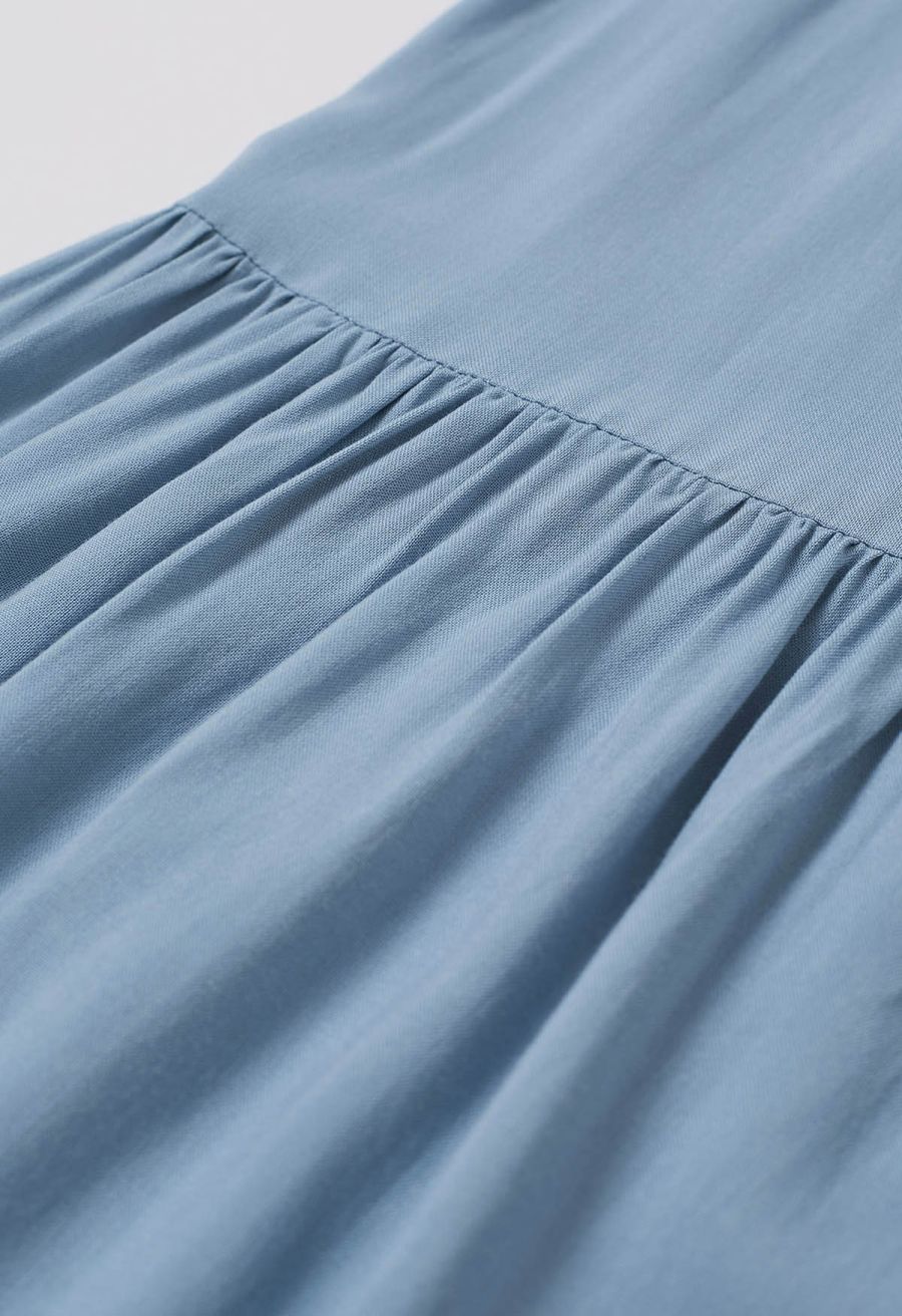 Knotted Shirred Waist Wide-Leg Pants in Light Blue