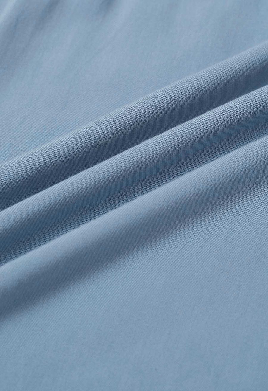 Knotted Shirred Waist Wide-Leg Pants in Light Blue
