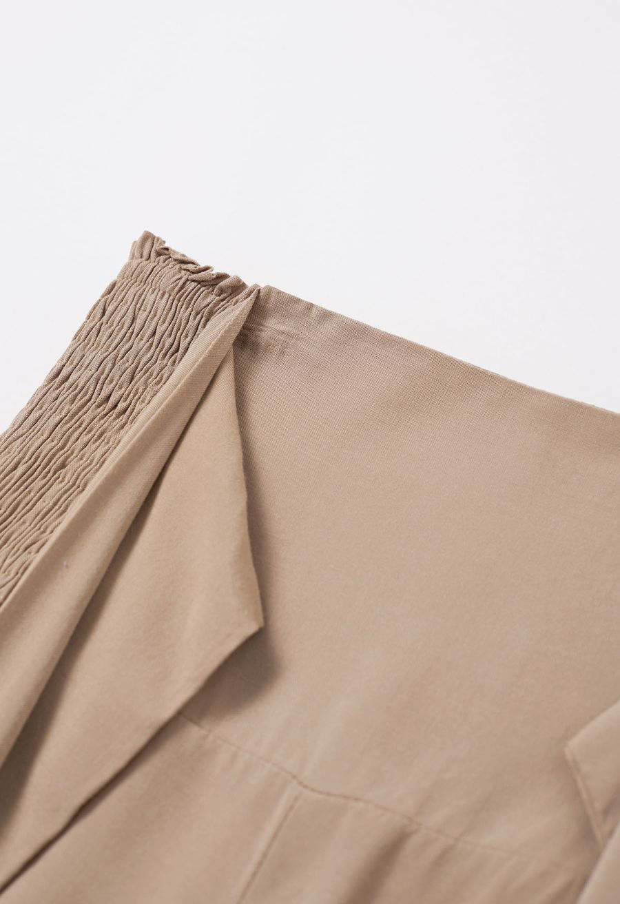 Knotted Shirred Waist Wide-Leg Pants in Light Tan
