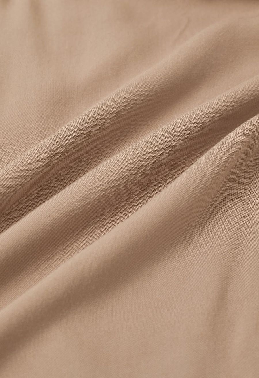 Knotted Shirred Waist Wide-Leg Pants in Light Tan