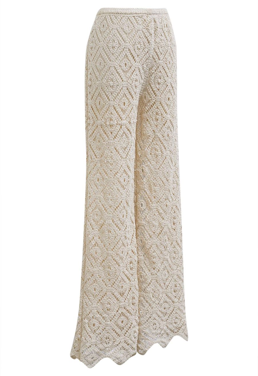 Diamond Cutwork Scalloped Hem Pants