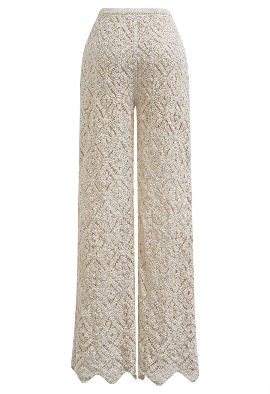 Diamond Cutwork Scalloped Hem Pants