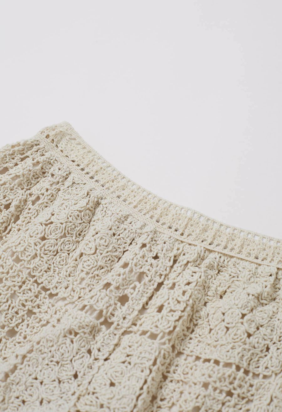 Elastic Waist Open-Knit Crochet Shorts