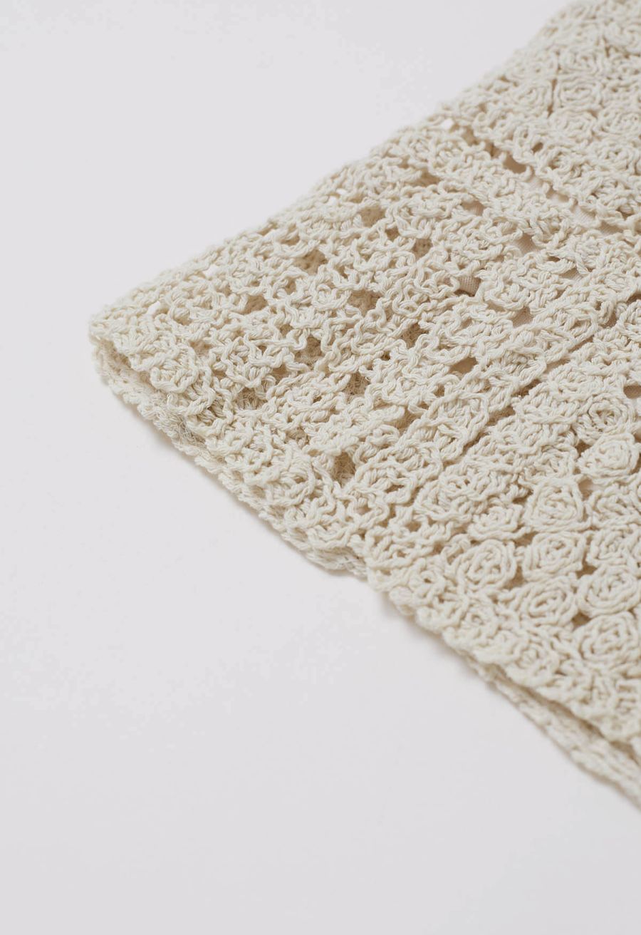 Elastic Waist Open-Knit Crochet Shorts