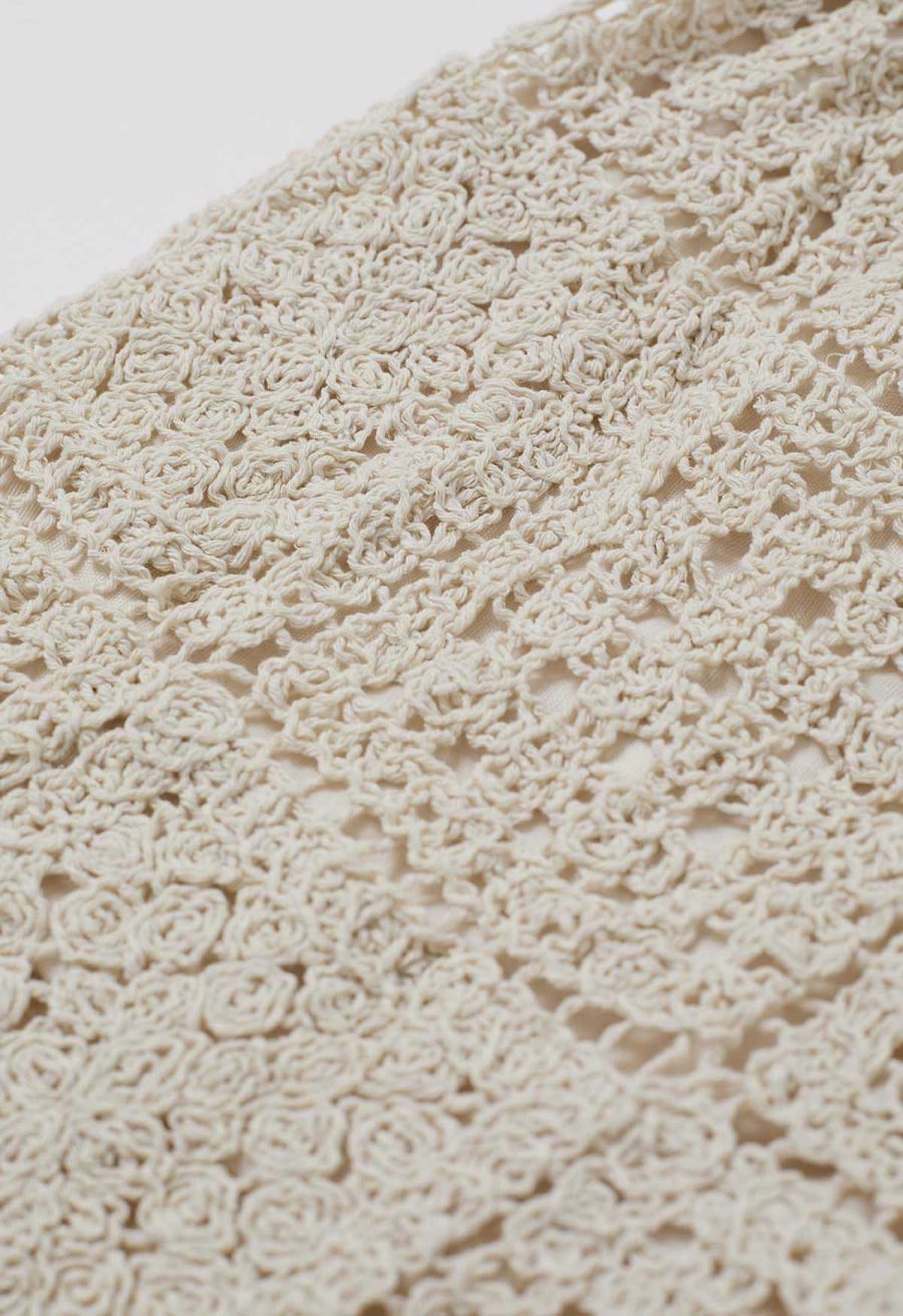 Elastic Waist Open-Knit Crochet Shorts
