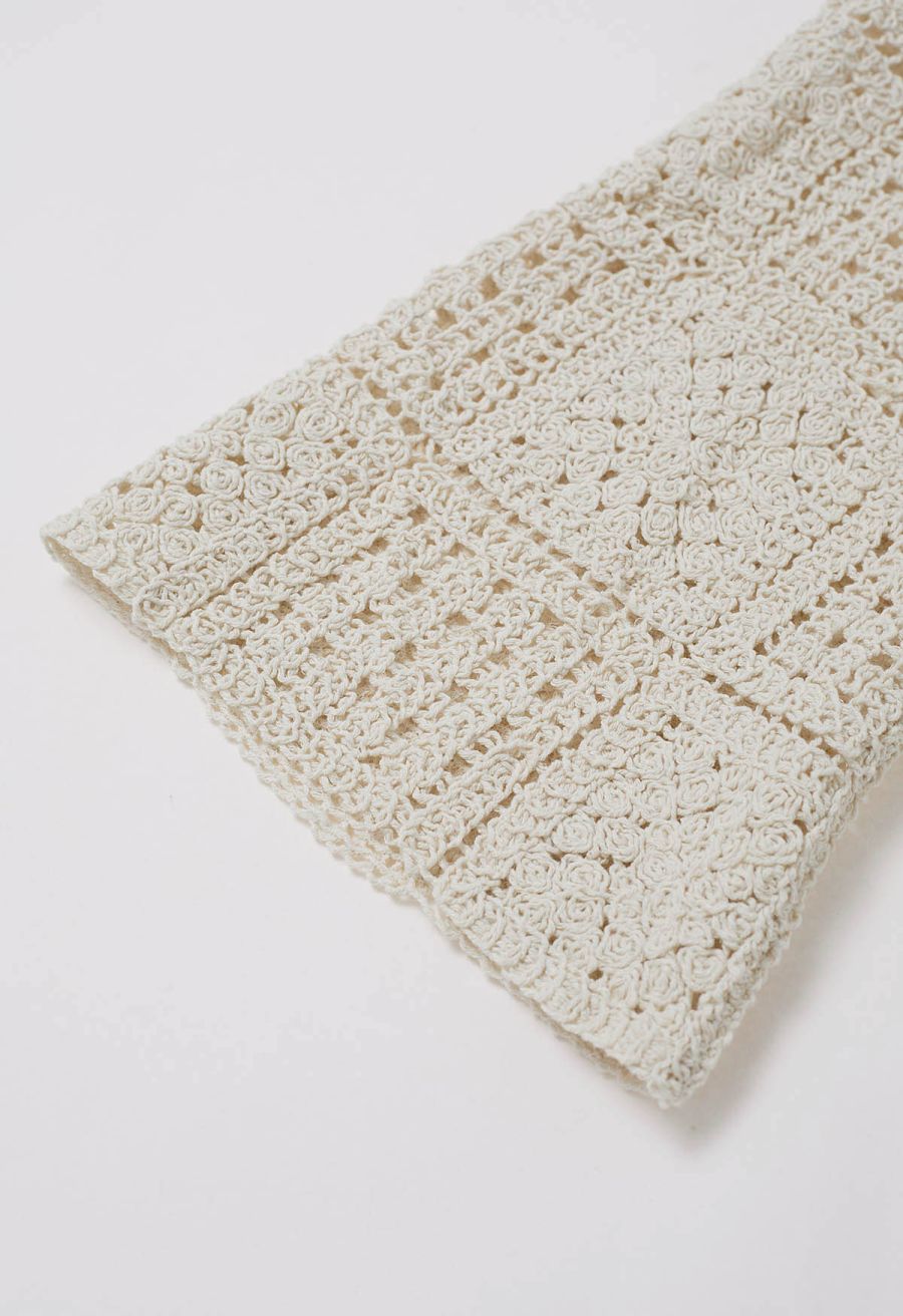 Collared Open-Knit Crochet Elbow Sleeve Top