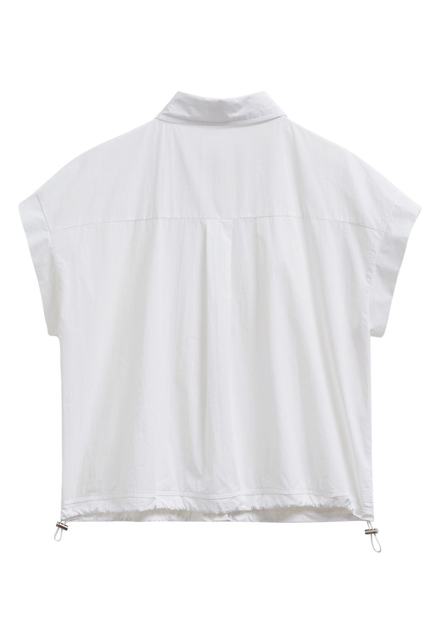 Crochet Patchwork Spliced Rose Embroidery Shirt in White