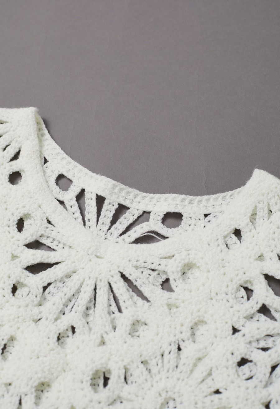 Floral Cutwork Crochet Long-Sleeve Asymmetric Top