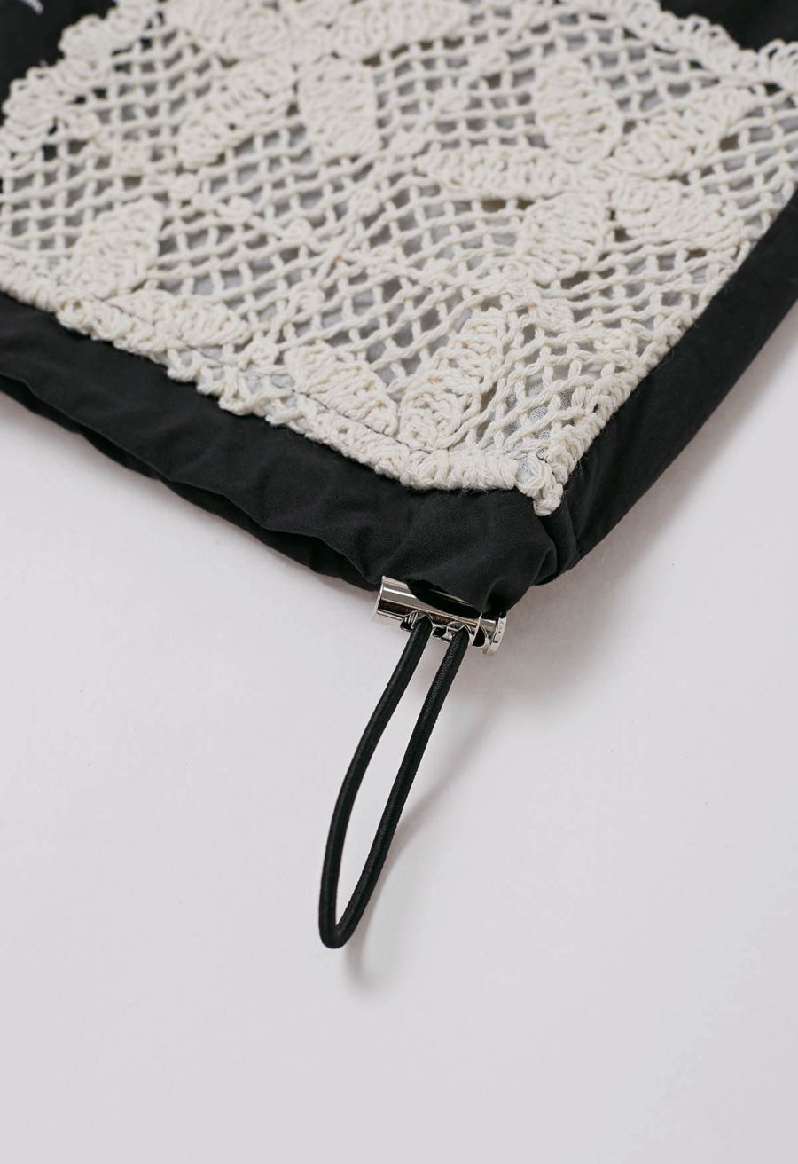 Crochet Patchwork Spliced Rose Embroidery Shirt in Black
