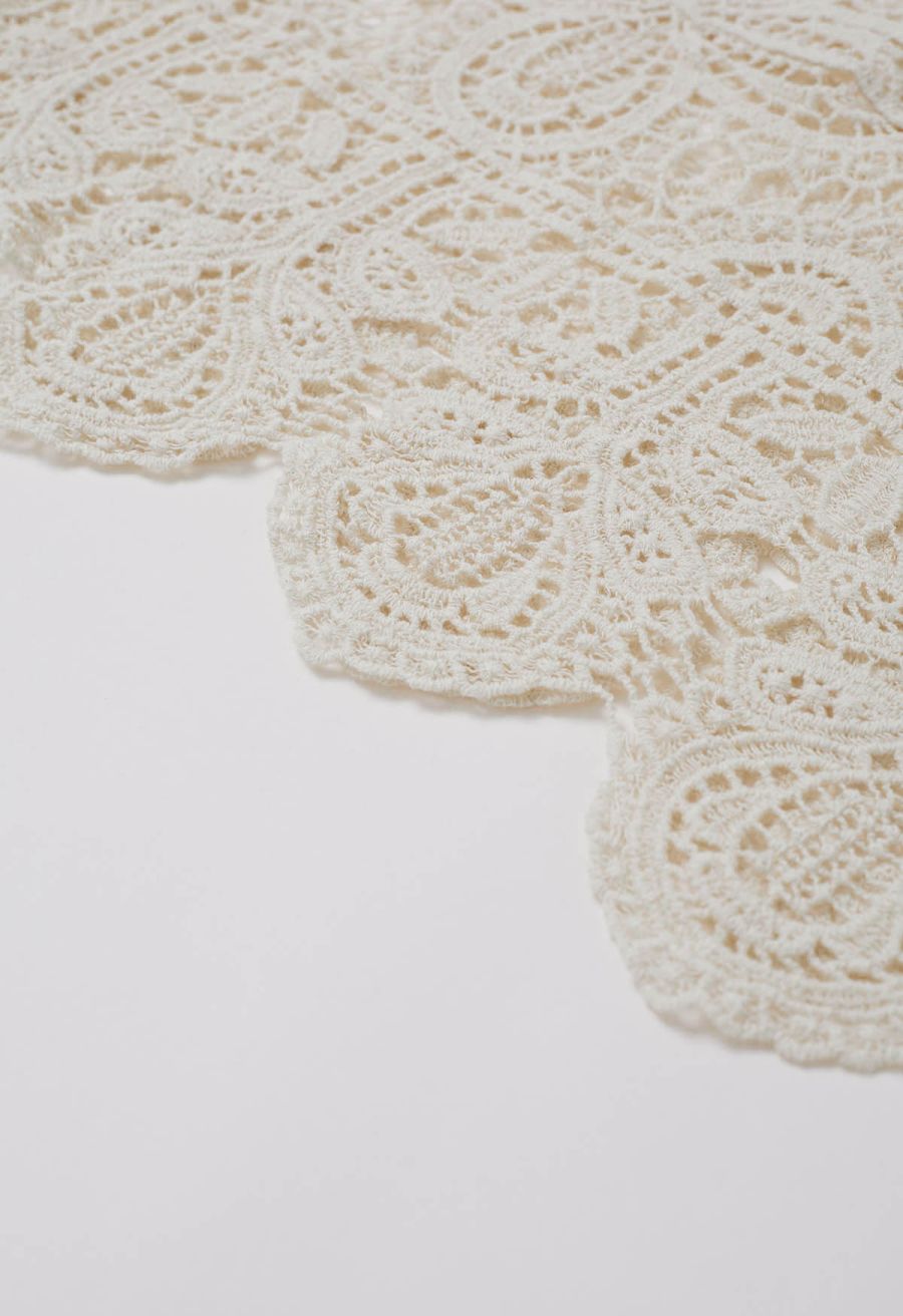 Romantic Floral Open-Knit Crochet Asymmetric Maxi Skirt