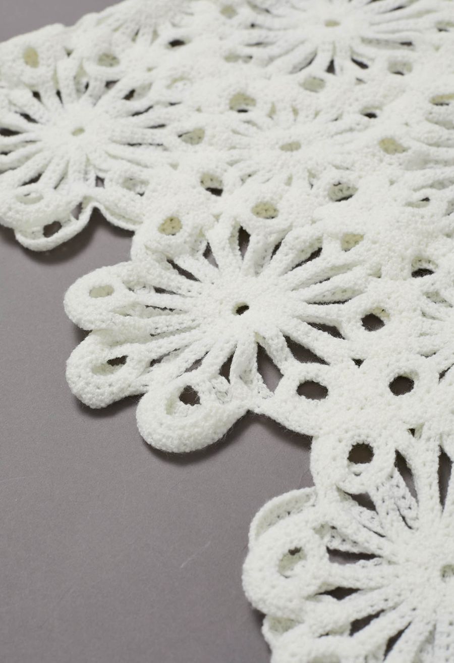 Floral Cutwork Crochet Long-Sleeve Asymmetric Top