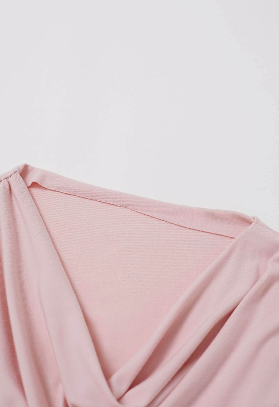 Drape Neck Ruched Sleeveless Top in Pink