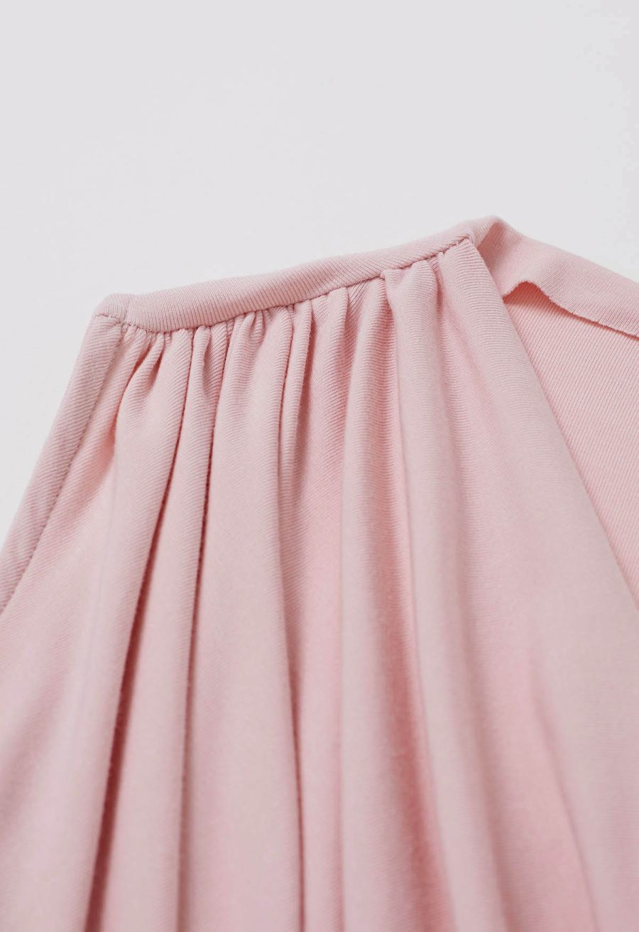 Drape Neck Ruched Sleeveless Top in Pink