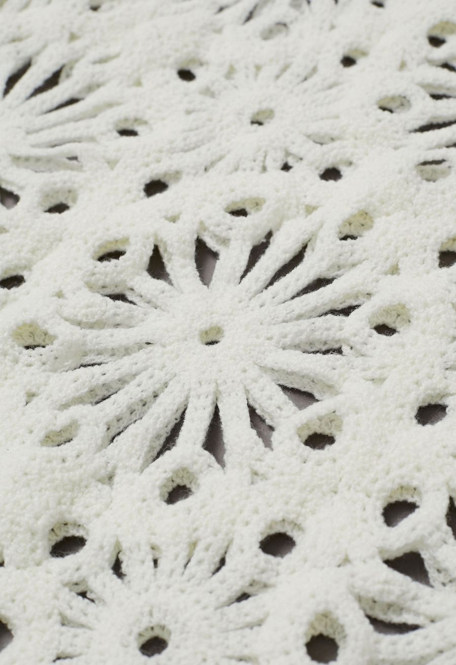Floral Cutwork Crochet Long-Sleeve Asymmetric Top
