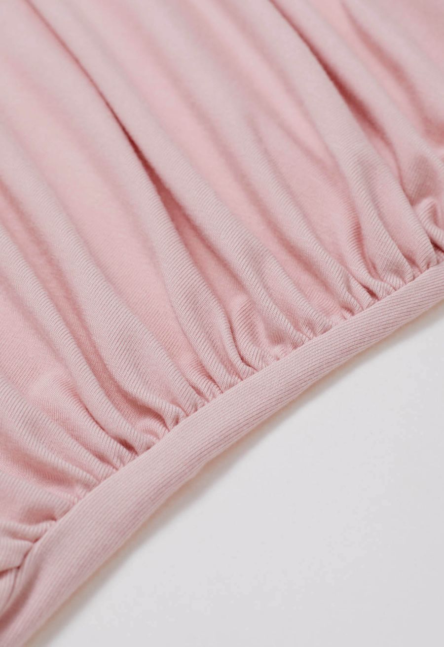 Drape Neck Ruched Sleeveless Top in Pink