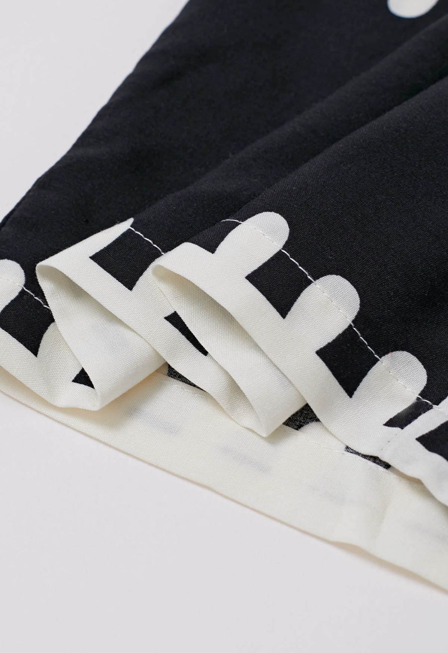 Tile Printed Shirred Waist Pants in Black